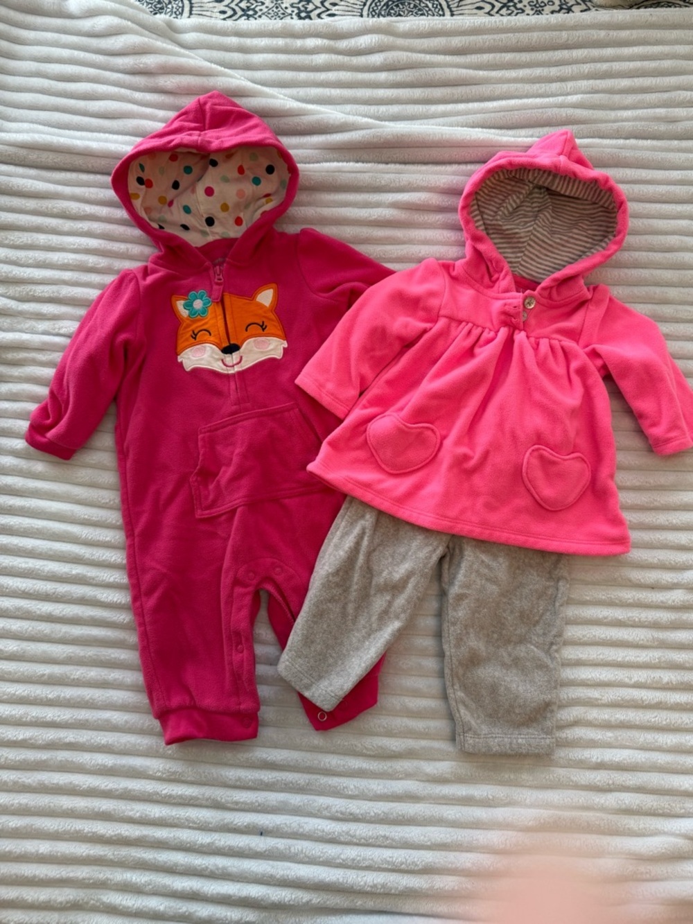 Carter's Bundle - Hot Pink Onesie With Fox & Two Piece Hot Pink/Grey Fleece Set